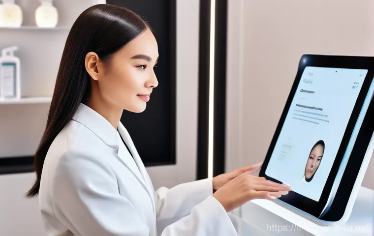 피부관리사로 창업 준비하기 - **Modern Aesthetic Clinic - Professional Treatment:** A highly skilled female aesthetician, wearing ...