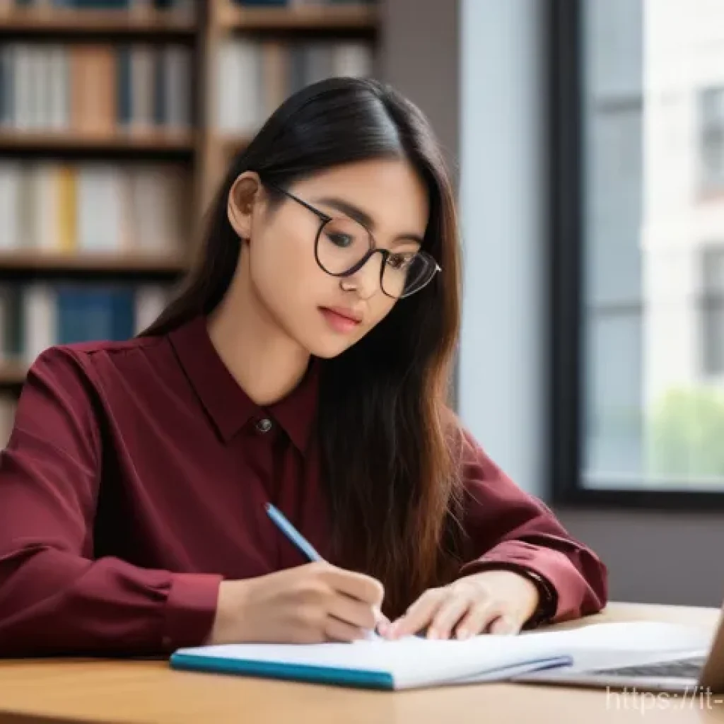 피부관리사의 자격증 과정에서 실수 피하기 - **Prompt:** A focused young woman, approximately 22-26 years old, sits at a modern, minimalist desk....