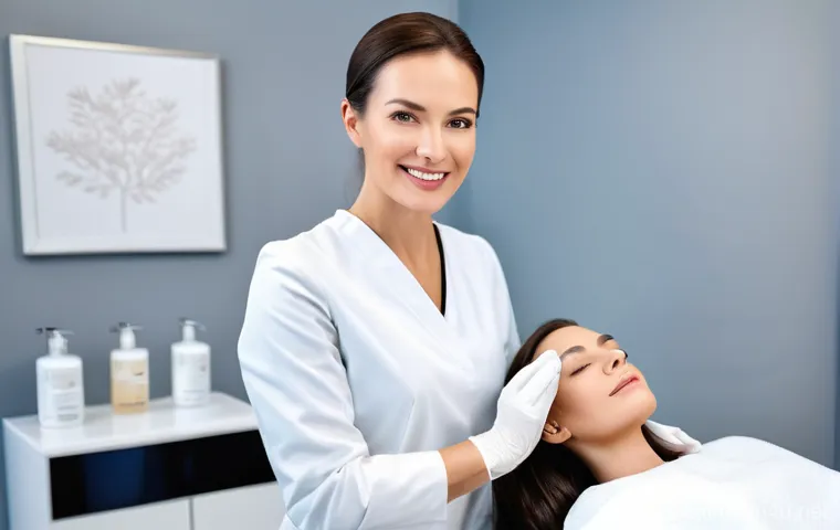 피부관리사 취업 후 교육 프로그램 - **Prompt:** A professional female aesthetician, in her mid-30s, with a confident and knowledgeable e...