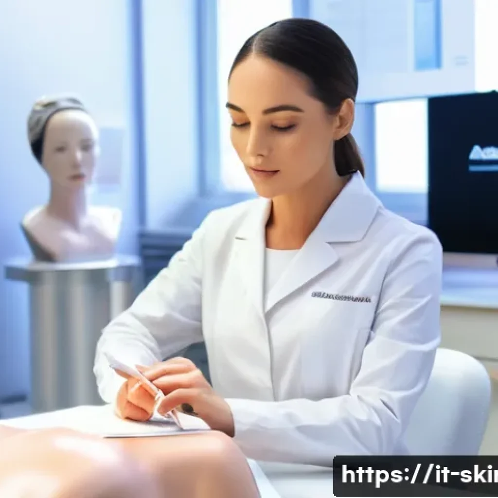 피부관리사의 최신 교육 과정 정보 - **Prompt:** A dynamic, inspiring indoor shot of a female aesthetician, around 35 years old, with a p...