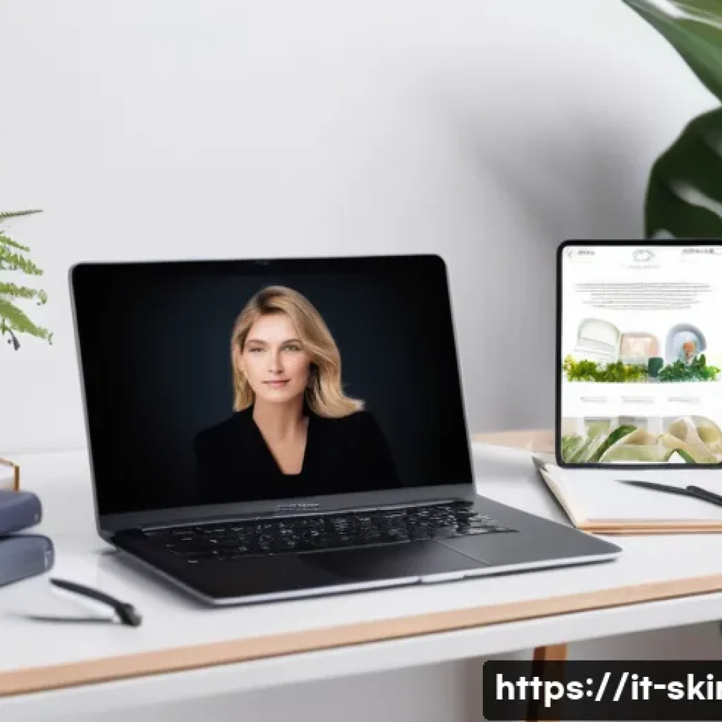 피부관리사 학습 자료 추천 - A modern Italian beauty professional&rsquo;s home study setup featuring a sleek laptop displaying an onlin...