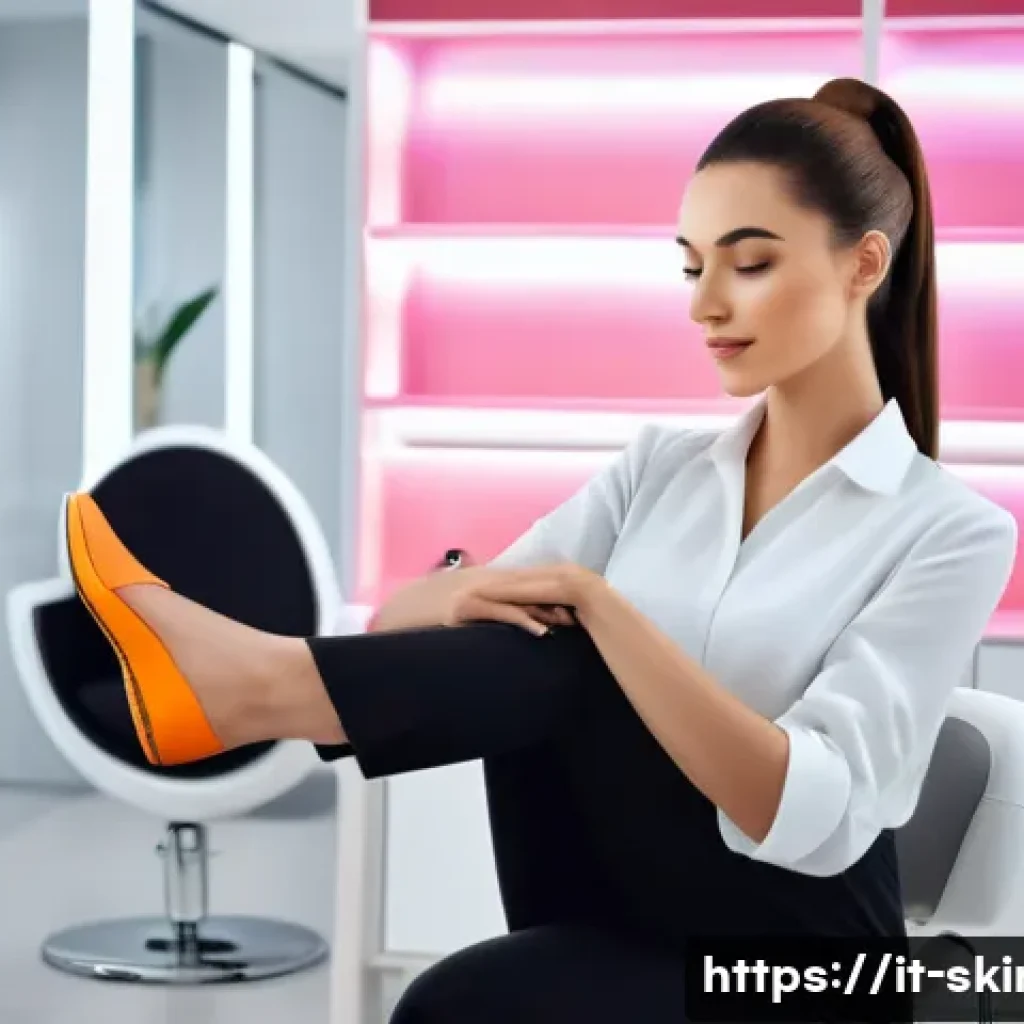 피부관리사의 건강관리 및 체력 유지 - A professional female beautician in a modern Italian beauty salon, wearing stylish professional atti...