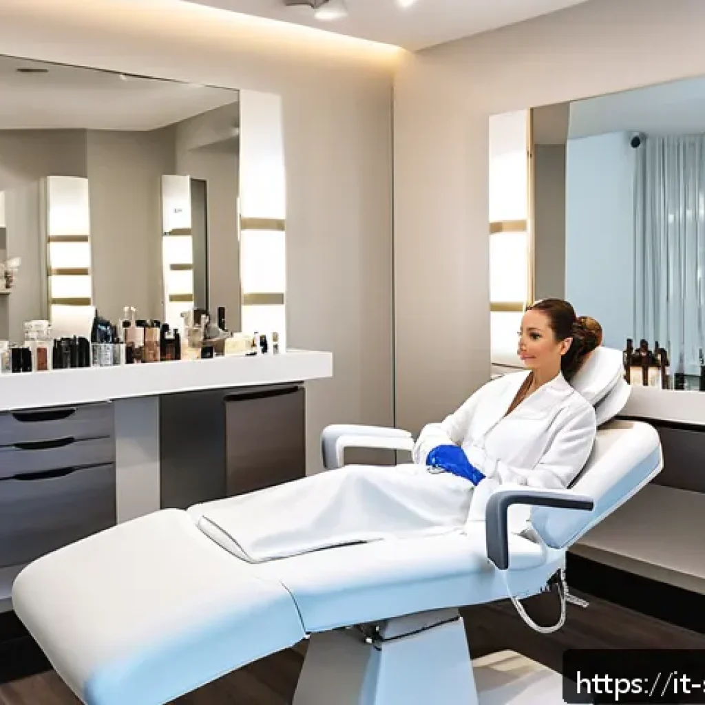 피부관리사의 직업적 성장 경로 - A modern Italian beauty salon interior with a professional female esthetician wearing stylish, modes...