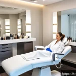 Home 22 피부관리사의 직업적 성장 경로 - A modern Italian beauty salon interior with a professional female esthetician wearing stylish, modes...