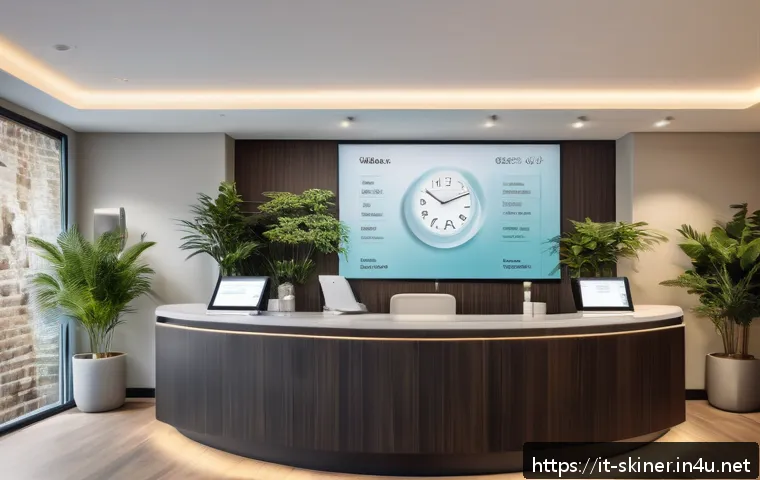 피부관리사의 시간표 관리법 - A modern beauty salon interior showcasing a well-organized digital appointment management system on ...