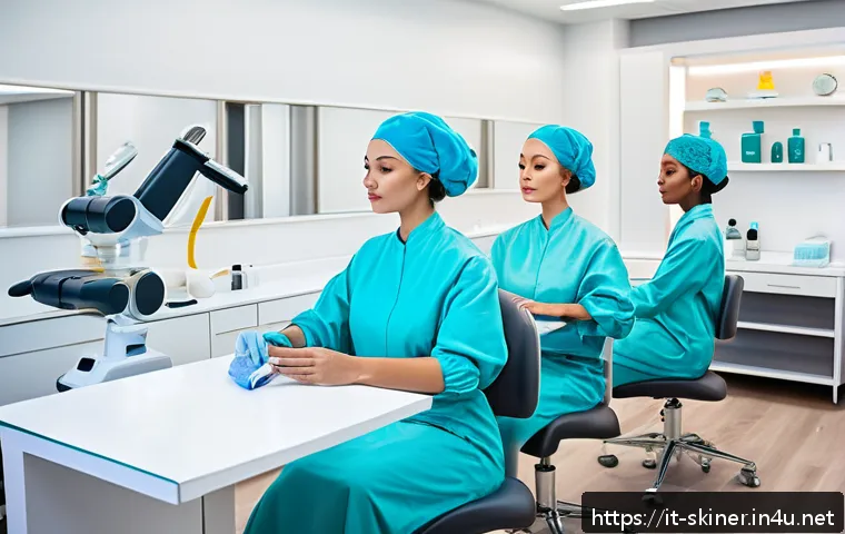 피부관리사 학원과 온라인 강의 비교 - A modern classroom scene in a professional Italian beauty institute, featuring diverse students prac...
