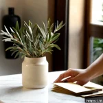 피부관리사로서의 명함 제작 및 네트워킹 - Photorealistic Italian skincare esthetician creating elegant business cards in a sunlit Milan beauty...